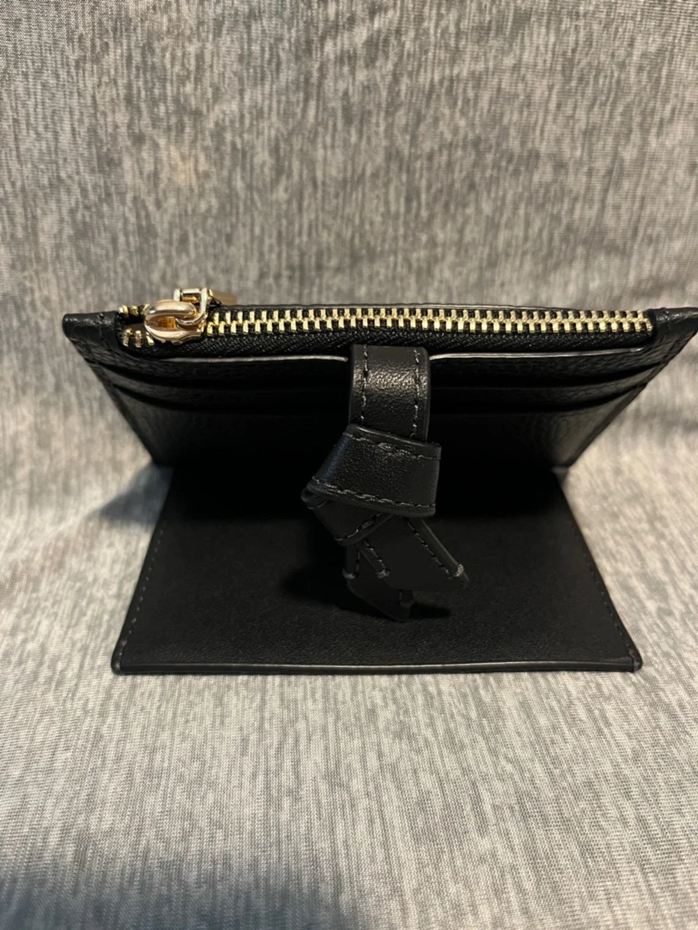 kate spade Black Leather Knot Zip Card Holder